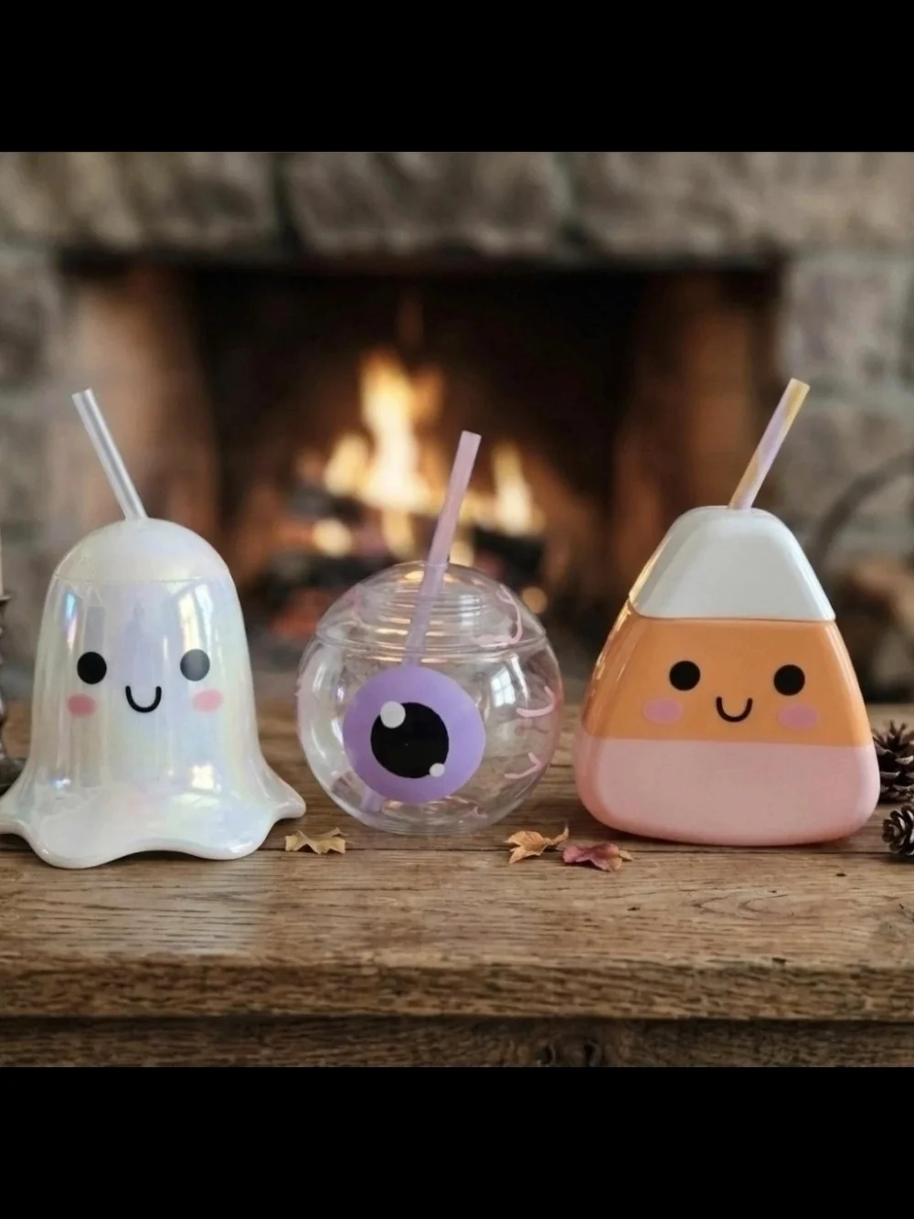 Cute Ghost, Eyeball, and Candy Corn Drink Tumbler Set - Halloween Cups
